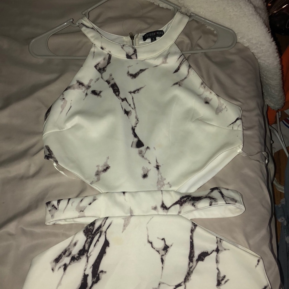 White and black marble dress